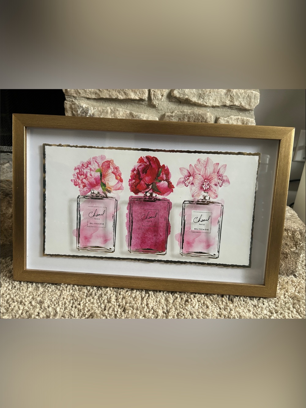 Framed Pink Floral Perfume Art Print - Home Bath Wall Decor